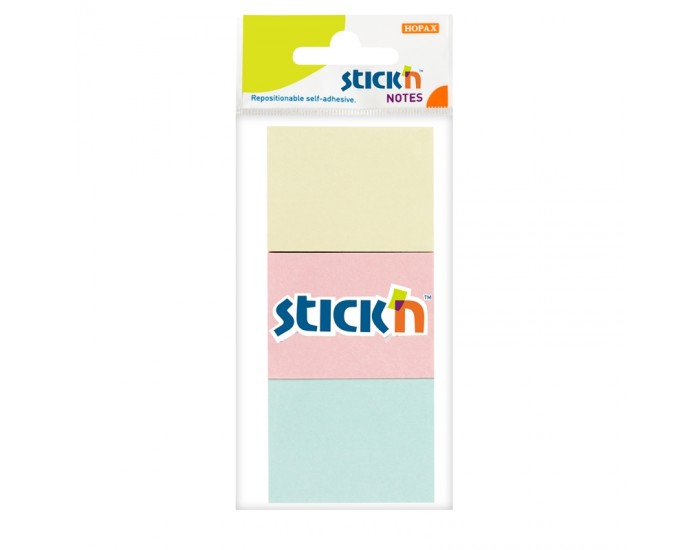 Stick'n Самозалепващи листчета, 38 x 51 mm, пастелни цветове, 100 листа, 3 броя