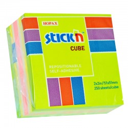 Stick'n Самозалепващи листчета, 51 x 51 mm, неонови, 4 цвята, 250 листа - Stick`n