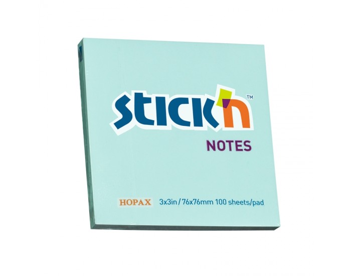 Stick'n Самозалепващи листчета, 76 x 76 mm, пастелни, сини, 100 листа