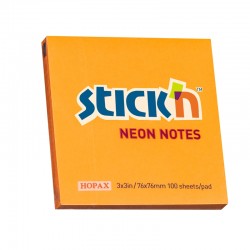 Stick'n Самозалепващи се листчета, 76x76 mm, неонови, оранжеви, 100 листа - Stick`n