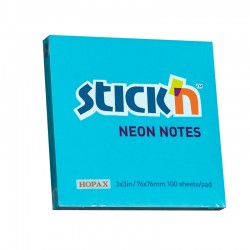 Stick'n Самозалепващи листчета, 76x76 mm, неонови, сини, 100 листа - Хартия и документи