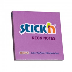 Stick'n Самозалепващи се листчета, 76x76 mm, неонови, виолетови, 100 листа - Stick`n