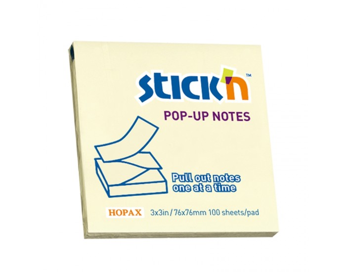 Stick'n Самозалепващи листчета Zig-Zag, 76 x 76 mm, пастелни, жълти, 100 листа