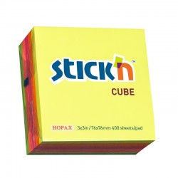 Stick'n Самозалепващи се листчета, 76 x 76 mm, неонови, 5 цвята, 400 листа - Хартия и документи