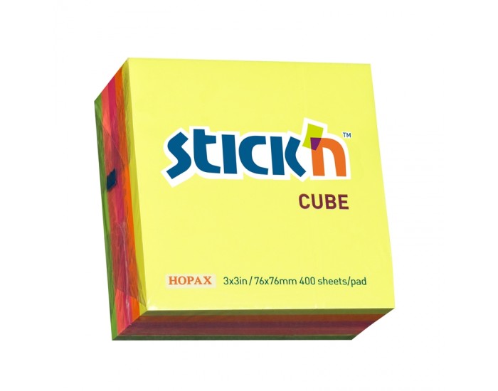 Stick'n Самозалепващи се листчета, 76 x 76 mm, неонови, 5 цвята, 400 листа