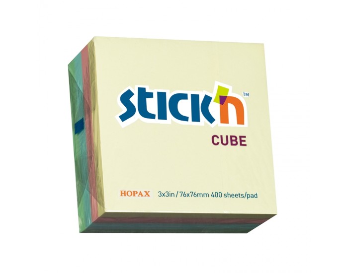 Stick'n Самозалепващи листчета, 76 x 76 mm, пастелни, 4 цвята, 400 листа