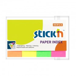 Stick'n Самозалепващи се индекси, хартиени, 20 x 50 mm, неонови, 4 цвята, 200 броя - Хартия и документи