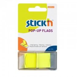 Stick'n Самозалепващи индекси, PVC, 45 x 25 mm, жълти, 50 броя - Stick`n
