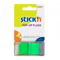 Stick'n Самозалепващи индекси, PVC, 45 x 25 mm, зелени, 50 броя - Stick`n