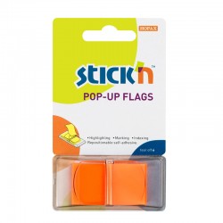 Stick'n Самозалепващи индекси, PVC, 45 x 25 mm, оранжеви, 50 броя - Канцеларски материали