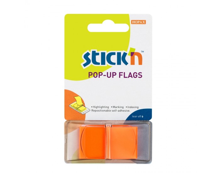 Stick'n Самозалепващи индекси, PVC, 45 x 25 mm, оранжеви, 50 броя