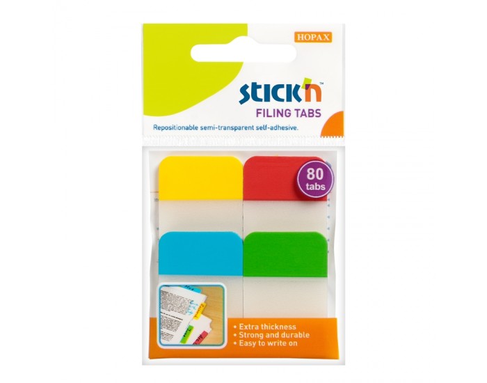 Stick'n Самозалепващи се индекси, PVC, 38 x 25 mm, 4 цвята, 80 броя