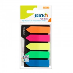 Stick'n Самозалепващи индекси, с форма на стрелка, PVC, 42 x 12 mm, 5 цвята, 125 броя - Хартия и документи