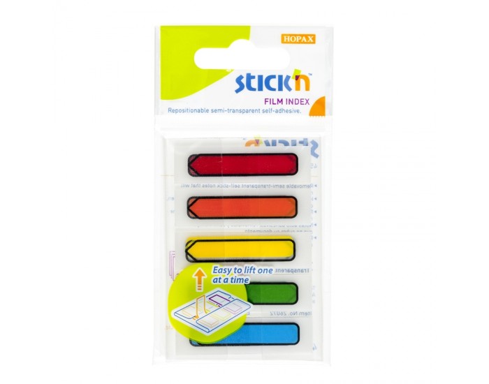Stick'n Самозалепващи индекси, с форма на стрелка, 45 x 12 mm, 5 цвята, 100 броя