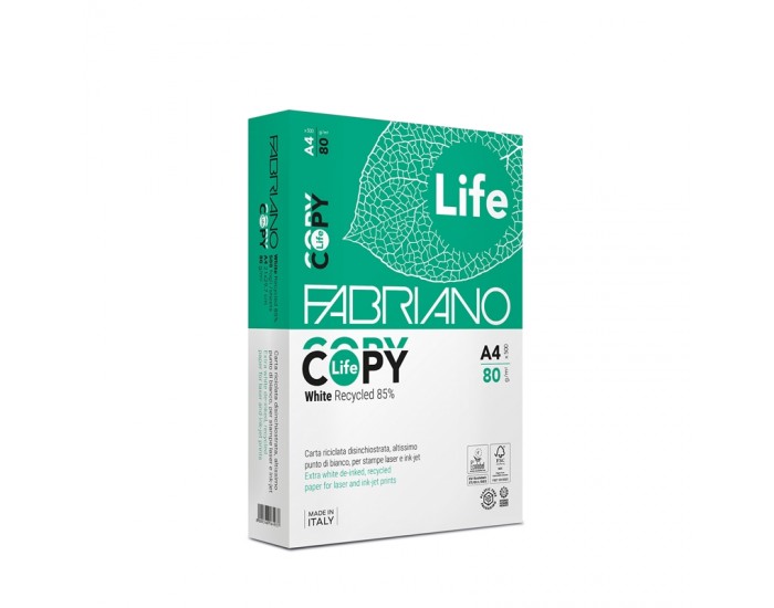 Fabriano Копирна хартия Copy Life, 85% рециклирана, A4, 80 g/m2, 500 листа Fabriano Копирна хартия Copy Life, 85% рециклирана, A4, 80 g/m2, 500 листа