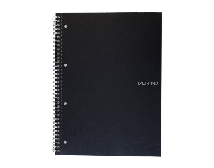 Fabriano Тетрадка, A4, широки редове, офсетова хартия, метална спирала, мека корица, 70 листа, черна
