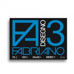 Fabriano Блок за рисуване Disegno 3, 24 x 33 cm, 125 g/m2, черна хартия, грапав, шит с телчета, 10 листа - Fabriano
