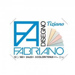 Fabriano Блок за рисуване Tiziano, 24 x 33 cm, 160 g/m2, пастелни цветове, грапав, с ъгли, 6 цвята, 12 листа - Fabriano
