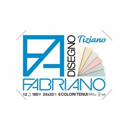 Fabriano Блок за рисуване Tiziano, 24 x 33 cm, 160 g/m2, пастелни цветове, грапав, с ъгли, 6 цвята, 12 листа - Хартия и документи