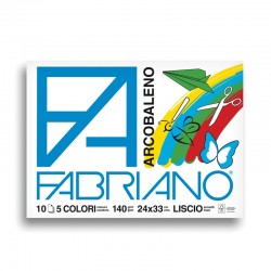 Fabriano Скицник за рисуване Arcobaleno, 24 x 33 cm, 140 g/m2, цветни листове, грапав, 5 цвята, 10 листа - Fabriano