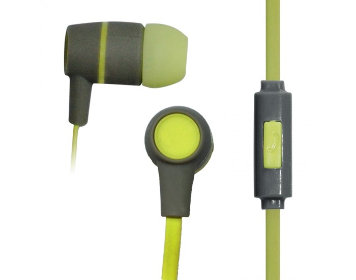 Vakoss Слушалки, с тапи, за поставяне в ушите, с микрофон, с плосък кабел, електриковозелени