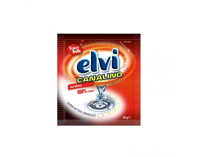 Elvi Препарат за отпушване на канали Canalino, за топла вода, гранули, 60 g
