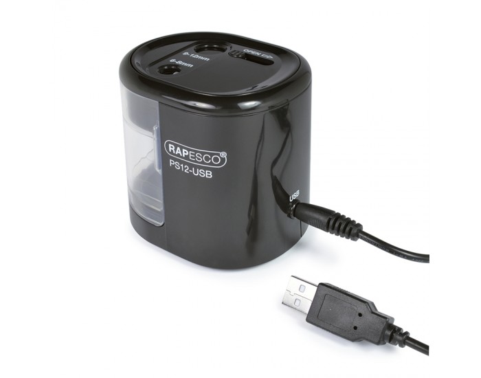 Rapesco Острилка PS12, електрическа, с USB, черна