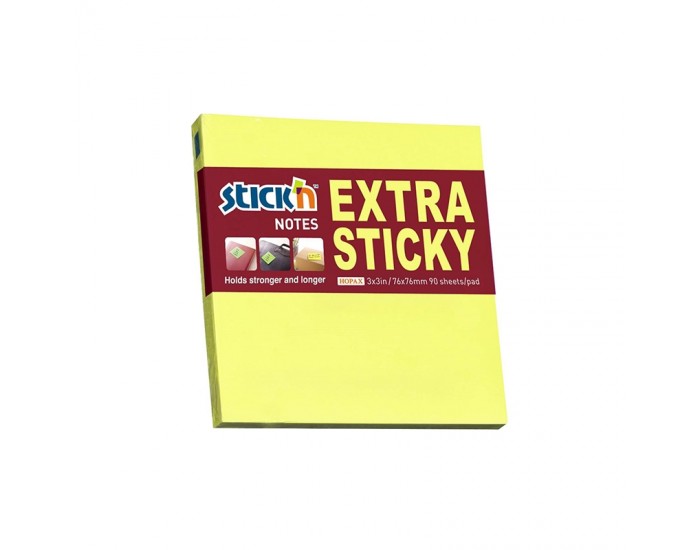 Stick'n Самозалепващи листчета Extra Sticky, 76 x 76 mm, неонови, жълти, 100 листа