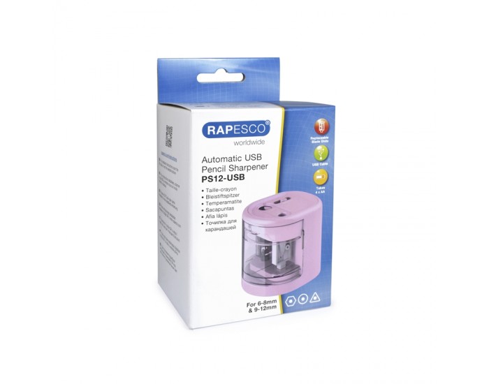 Rapesco Острилка PS12, електрическа, с USB, розова
