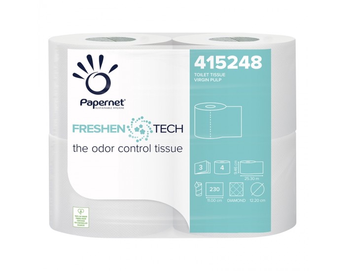 Papernet Тоалетна хартия, Freshen Tech, целулоза, трипластова, 230 къса, 4 броя