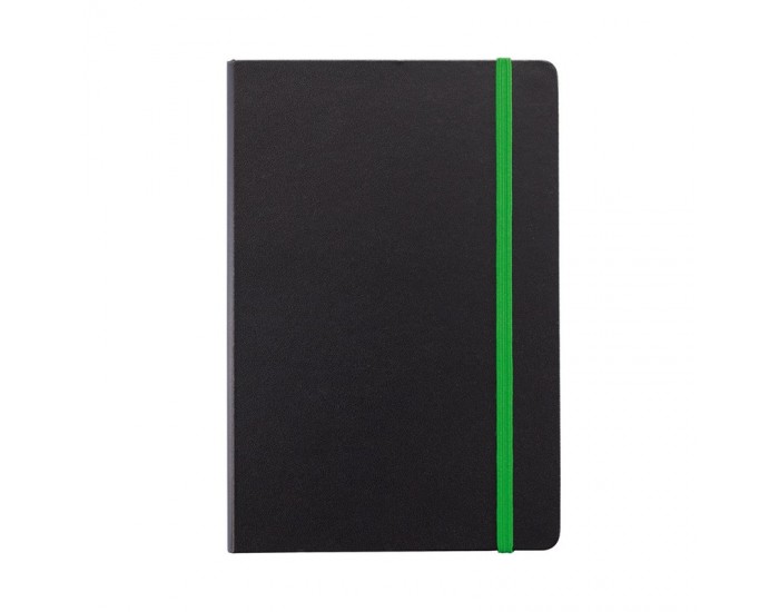 XD Тефтер Deluxe, А5, 80 листа, офсетова хартия, със зелен ластик, черен