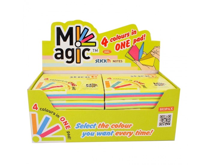 Stick'n Самозалепващи се листчета Magic, 76 x 76 mm, 4 цвята, 100 листа