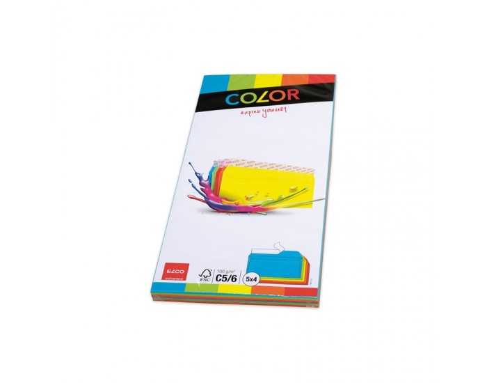Elco Пощенски плик, C6/5, 114 х 229 mm, 100 g, прав капак със самозалепваща лента, цветни, асорти 5 цвята, 20 броя