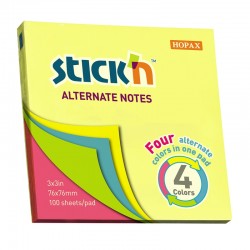 Stick'n Самозалепващи листчета Alternate, 76 x 76 mm, неонови, 100 листа - Хартия и документи