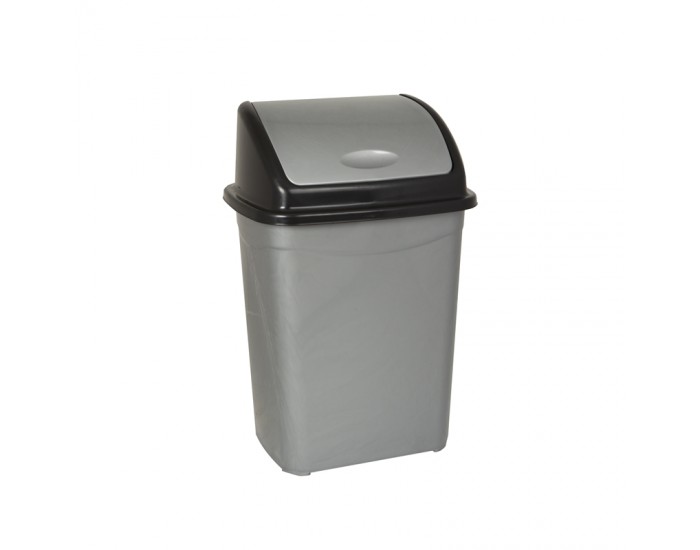 Planet Кош за отпадъци, с люлеещ капак, пластмасов, 16 L, сив