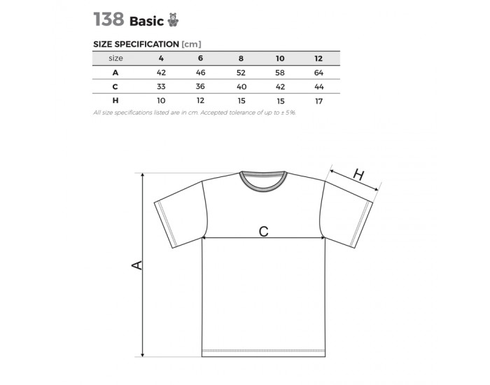 Malfini Детска тениска Basic 138, размер 110 cm, възраст 4 години, зелена