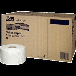 Tork Тоалетна хартия Mini Jumbo, двуплстова, 170 m, 12 броя - Tork
