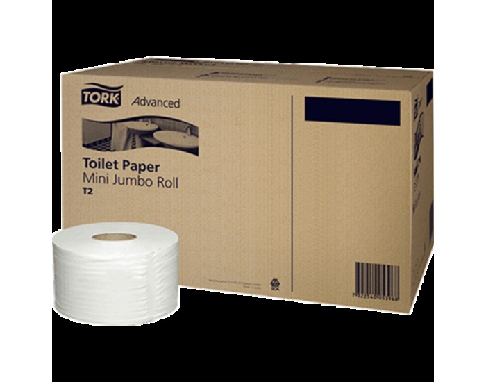 Tork Тоалетна хартия Mini Jumbo, двуплстова, 170 m, 12 броя