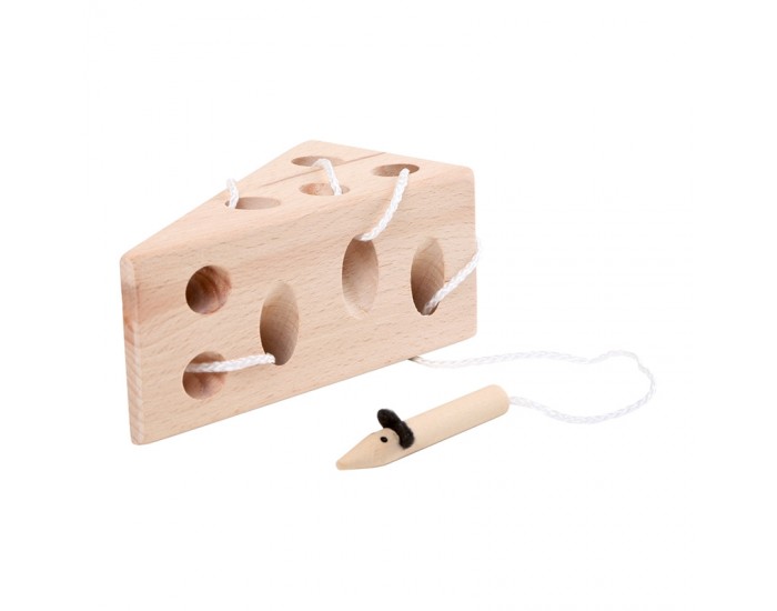 Small Foot Игра за нанизване Сирене с мишка, дървена