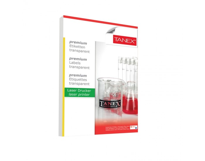 Tanex Самозалепващи етикети, диаметър 30 mm, прозрачни, водоустойчиви, 48 броя, 25 листа