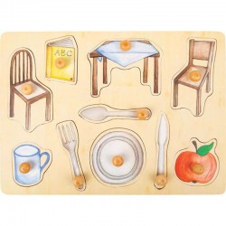 Small Foot Пъзел за вгнездяване - предмети за кухня, дървен, от 9 части - Детска стая