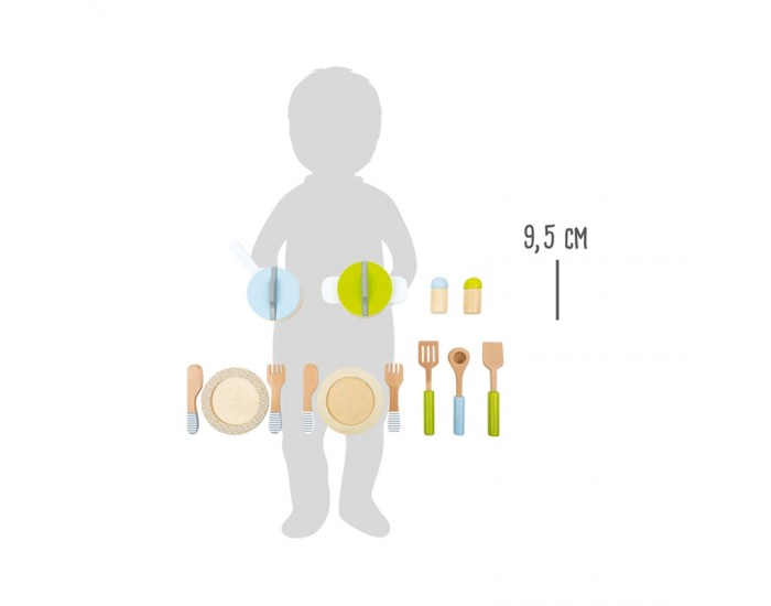 Small Foot Комплект съдове и прибори за готвене, детски, дъвени, 13 части