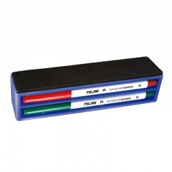 Milan Комплект за бяла дъска, включващ 4 цвята маркери и гъба, магнитна - Пишещи средства