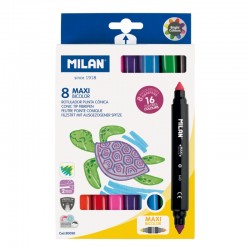 Milan Флумастери Maxi Bicolour, 8 броя, 16 цвята - Пишещи средства