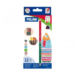 Milan Цветни моливи Triangular Bicolour, 12 броя, 24 цвята - Пишещи средства