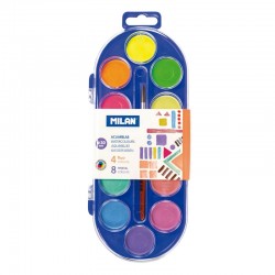 Milan Акварелни бои, 30 mm, 12 цвята, с включена четка - Канцеларски материали