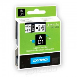 Dymo Лента S0720780 D1 43613, 6 х 7 m, черни букви/бял фон - Канцеларски материали