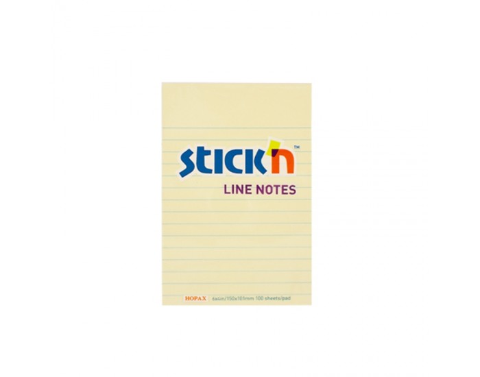 Stick'n Самозалепващи листчета, 101 х 152 mm, на редове, пастелни, жълти, 100 листа