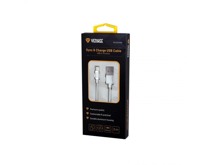 Yenkee Кабел 222 WSR, USB-A Male към Micro USB-B Male, 2 m