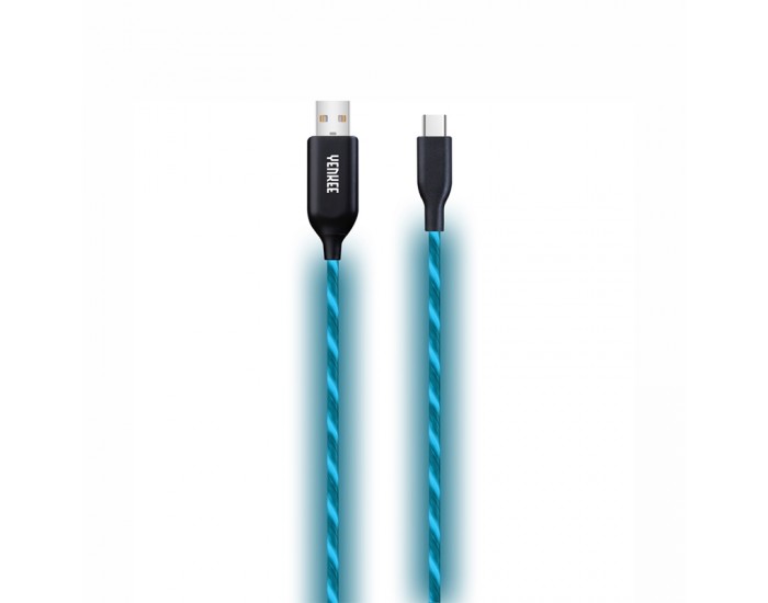 Yenkee Кабел 341 BE, USB Male към USB-C Male, LED, 2 m, син